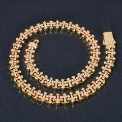 Iced-Out  CZ Cross Link Chain- Trendy Hip-Hop Statement Necklace