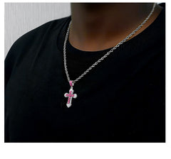 Silver Iced Out CZ Cross Pendant Necklace 22 Inches