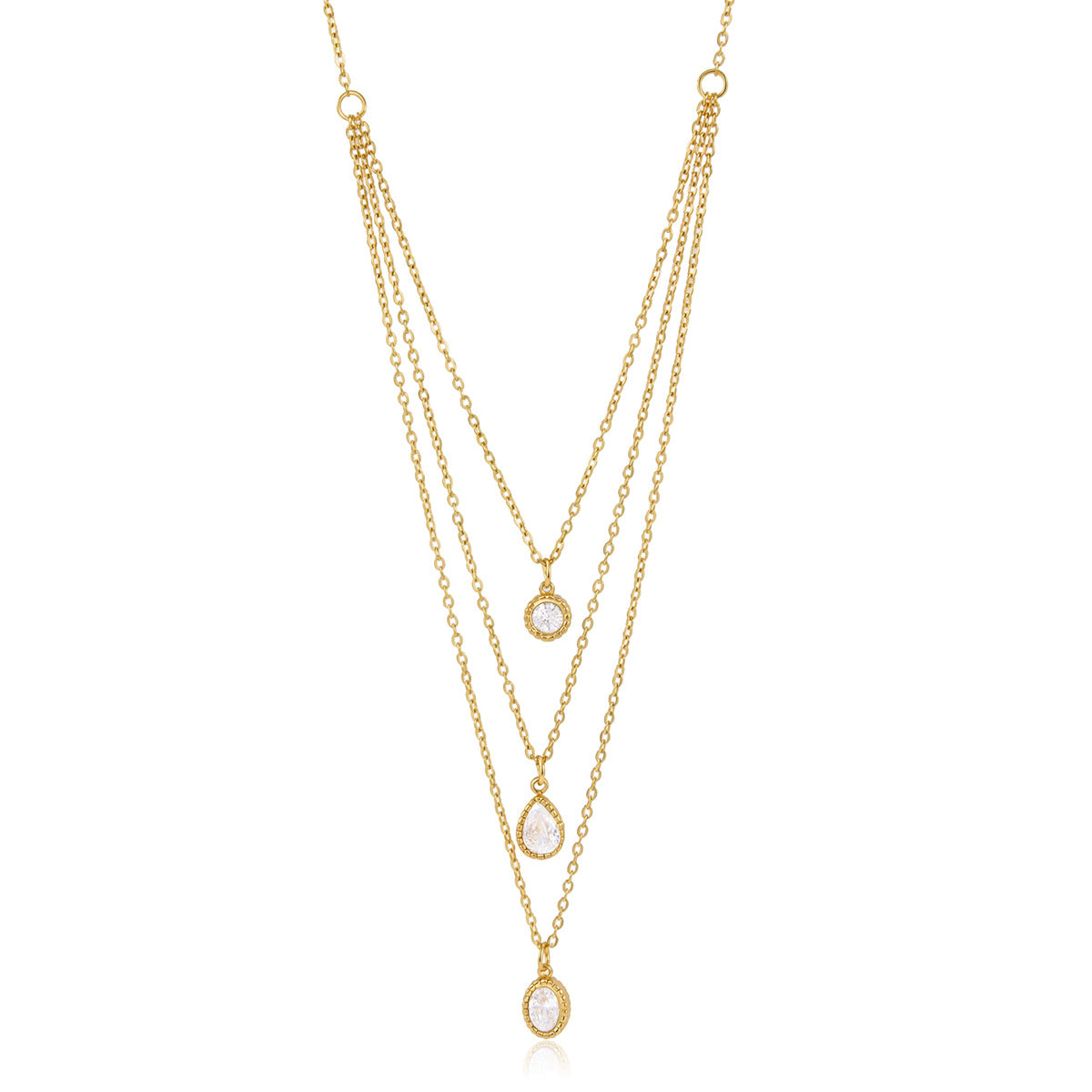 Triple Layer Zircon Pendant Necklace with Single Clasp