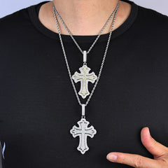 Hip Hop High Street Cross Pendant Necklace with Iced Chain