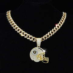 Sports Mini Helmet Pendant Necklace with Iced Out Cuban Chains for Football Fans Christmas Gifts