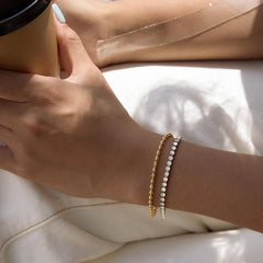 Double Row Tennis Bracelet – Sparkling CZ & Gold Bead Design