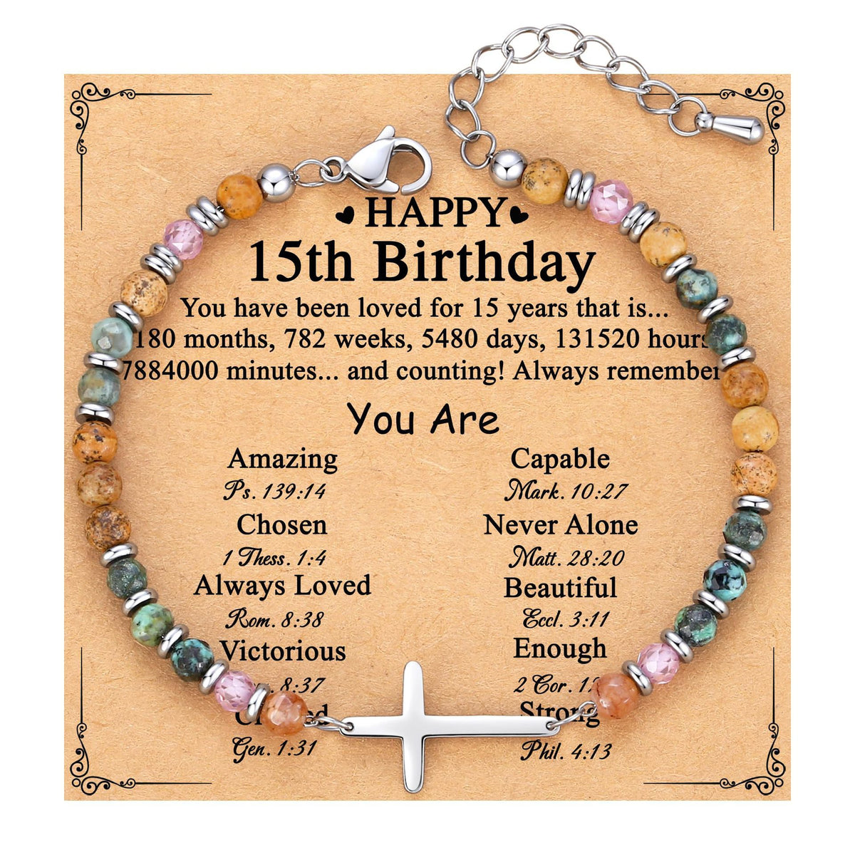 Adjustable Natural Stone Cross Bracelet – Birthday, Christmas & Holiday Gift