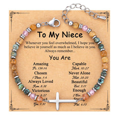 Adjustable Natural Stone Cross Bracelet – Birthday, Christmas & Holiday Gift