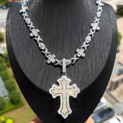 Hip Hop High Street Cross Pendant Necklace with Iced Chain