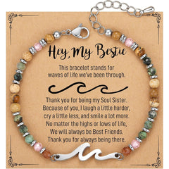 Ocean Wave Bracelet – Adjustable Beaded Bracelet with Wave Charm, Perfect Gift for Her