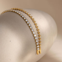 Double Row Tennis Bracelet – Sparkling CZ & Gold Bead Design