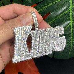 Sliver KING Letter Pendant Necklace with Cuban Link Chain Iced Out Jewelry for Men