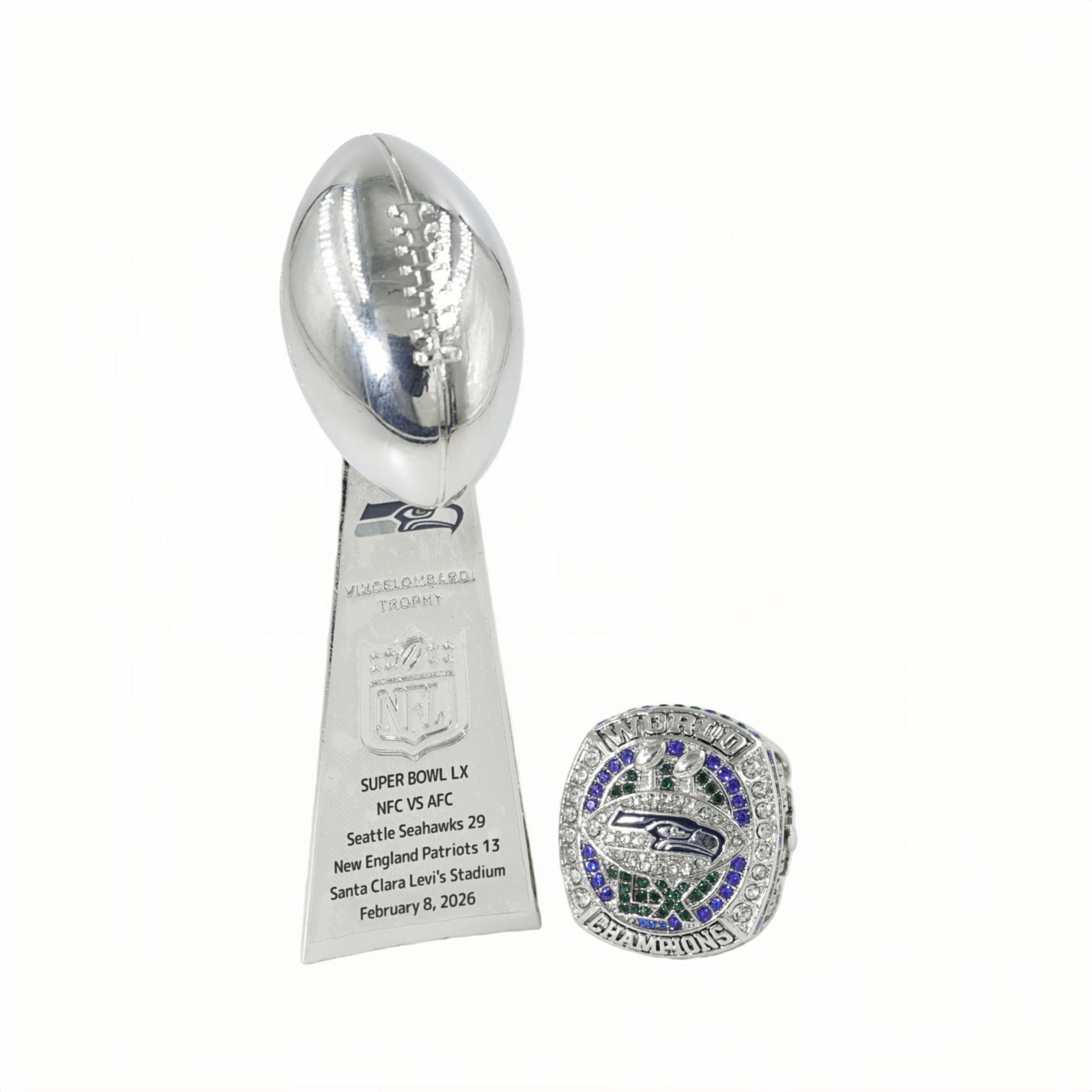 2025 Seattle Seahawks Championship Ring & Trophy Set - New Release Limited Edition - Side Profile View