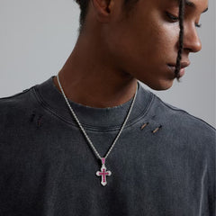 Silver Iced Out CZ Cross Pendant Necklace 22 Inches