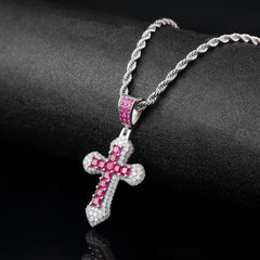 Silver Iced Out CZ Cross Pendant Necklace 22 Inches