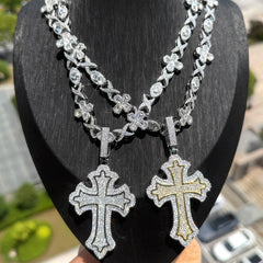 Hip Hop High Street Cross Pendant Necklace with Iced Chain