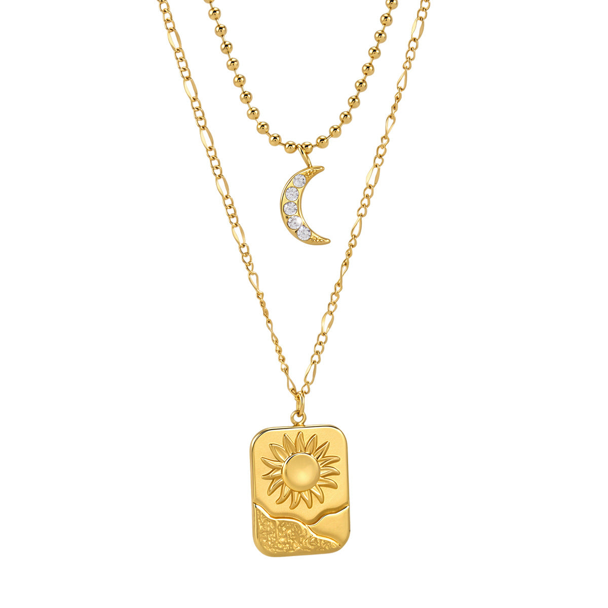 Sun & Moon Double Layer Pendant Necklace