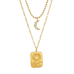 Sun & Moon Double Layer Pendant Necklace