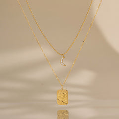Sun & Moon Double Layer Pendant Necklace