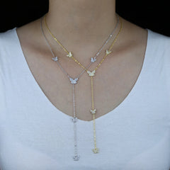 Mini Cute Butterfly Charm Y Necklace for Women 16+2 inches