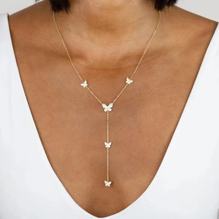 Mini Cute Butterfly Charm Y Necklace for Women 16+2 inches
