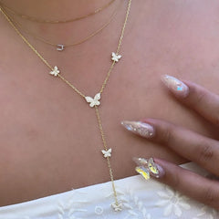 Mini Cute Butterfly Charm Y Necklace for Women 16+2 inches