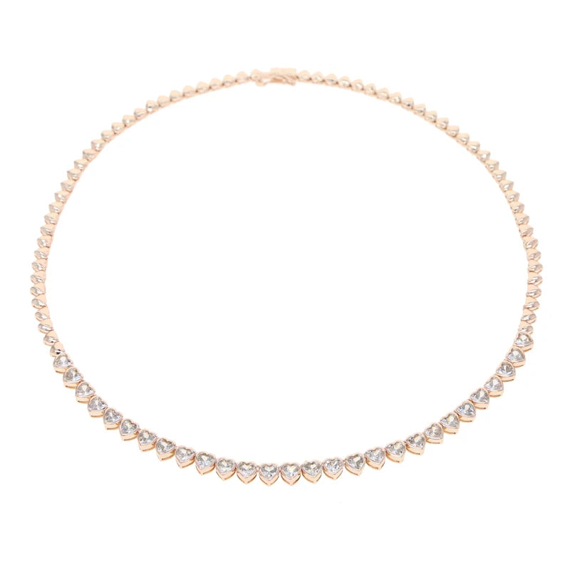 Hip Hop Heart CZ Tennis Choker Necklace For Women Party
