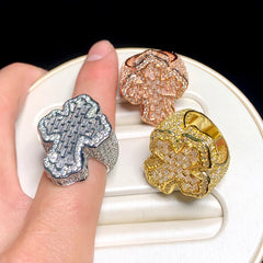 High Quality Micro Paved Cubic Zirconia Hip Hop Iced Out Cross Ring