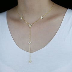 Mini Cute Butterfly Charm Y Necklace for Women 16+2 inches