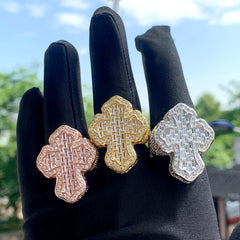 High Quality Micro Paved Cubic Zirconia Hip Hop Iced Out Cross Ring