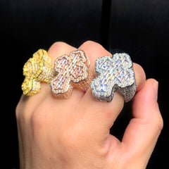High Quality Micro Paved Cubic Zirconia Hip Hop Iced Out Cross Ring