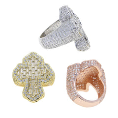 High Quality Micro Paved Cubic Zirconia Hip Hop Iced Out Cross Ring