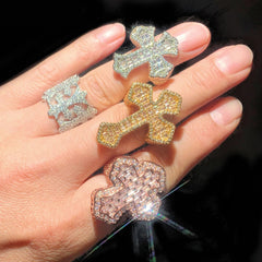 High Quality Micro Paved Cubic Zirconia Hip Hop Iced Out Cross Ring