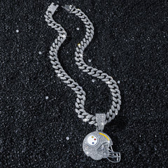 Sports Mini Helmet Pendant Necklace with Iced Out Cuban Chains for Football Fans Christmas Gifts