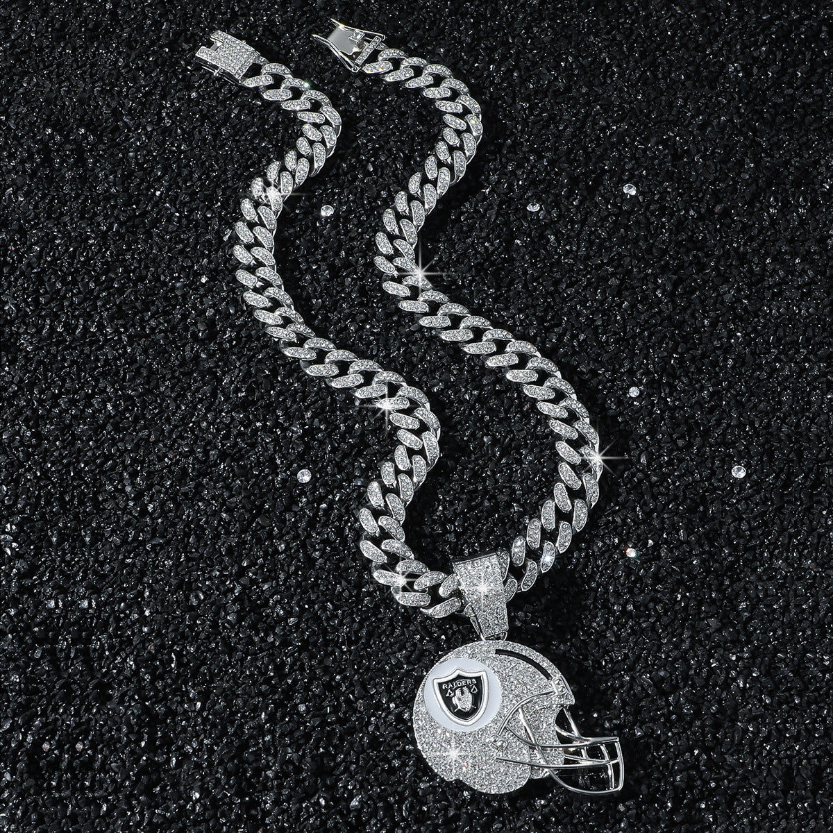 Sports Mini Helmet Pendant Necklace with Iced Out Cuban Chains for Football Fans Christmas Gifts