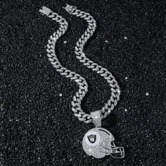 Sports Mini Helmet Pendant Necklace with Iced Out Cuban Chains for Football Fans Christmas Gifts