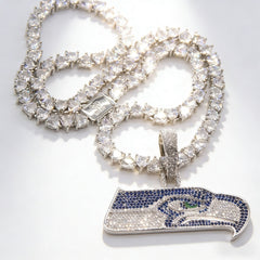 Seattle Seahawks Logo Pendant Necklace – with Heart Tennis Chain for Fans