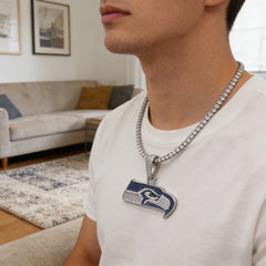 Seattle Seahawks Zircon Pendant Necklace - Game Day & Holiday Gift for Sports Fans - Full Length View
