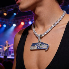 Seattle Seahawks Logo Pendant Necklace – with Heart Tennis Chain for Fans