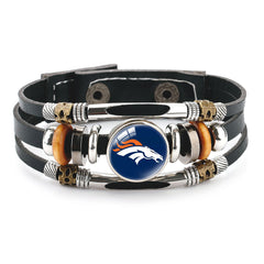 Leather Sports Team Logo Bracelet – Adjustable Fans Wristband Gift for Game Day & Holidays