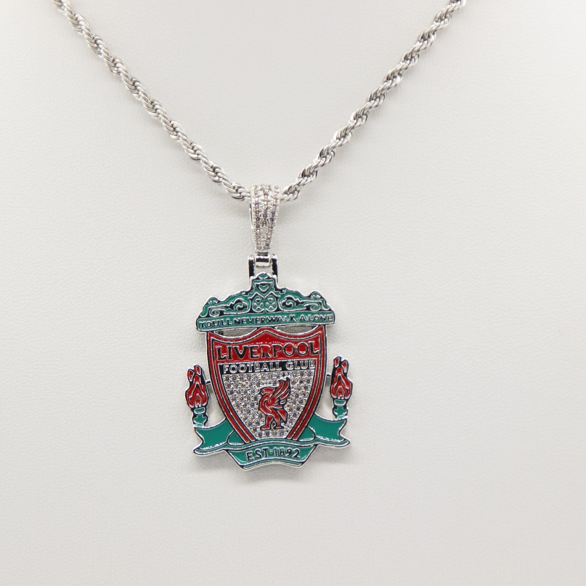 Liverpool Football Club Necklace - LFC Crest Pendant Jewelry Gift for Fans - Display View