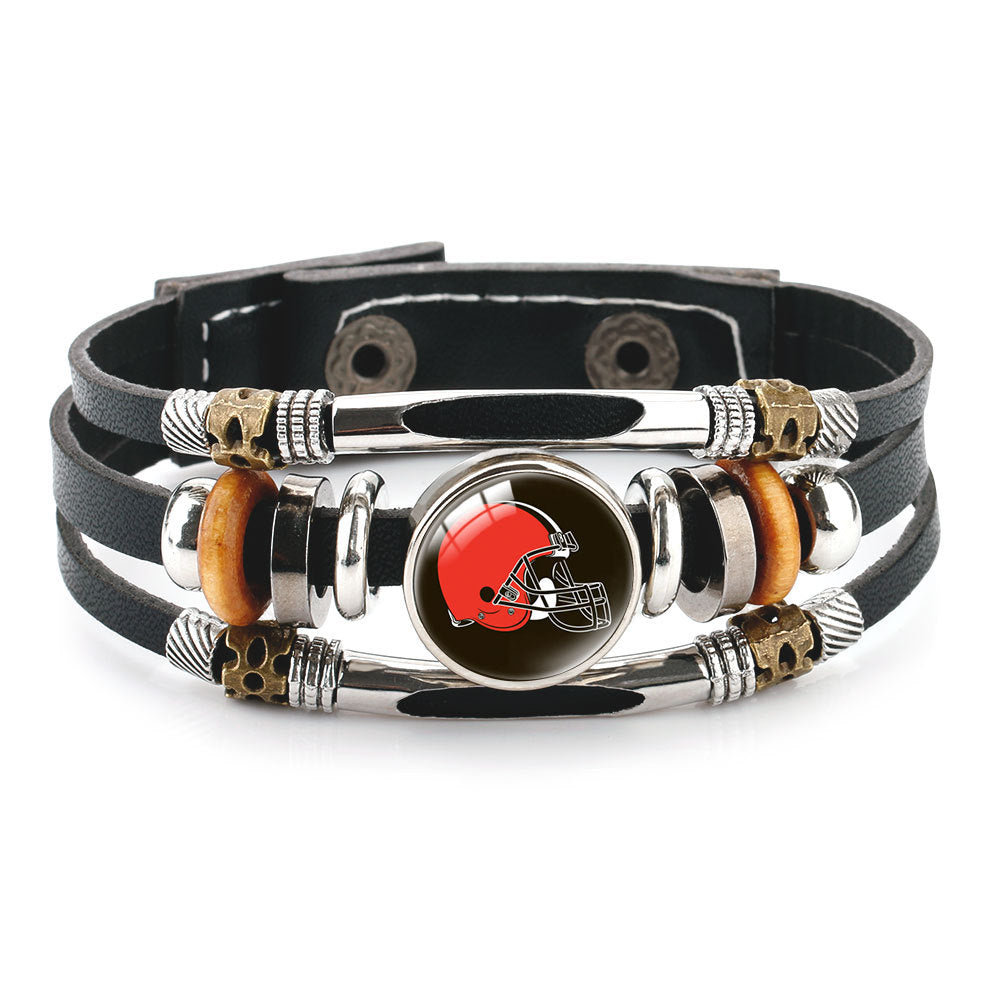 Leather Sports Team Logo Bracelet – Adjustable Fans Wristband Gift for Game Day & Holidays