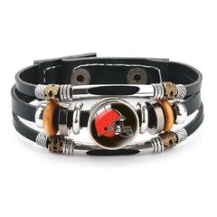 Leather Sports Team Logo Bracelet – Adjustable Fans Wristband Gift for Game Day & Holidays