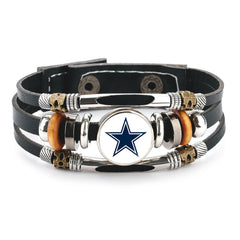 Leather Sports Team Logo Bracelet – Adjustable Fans Wristband Gift for Game Day & Holidays