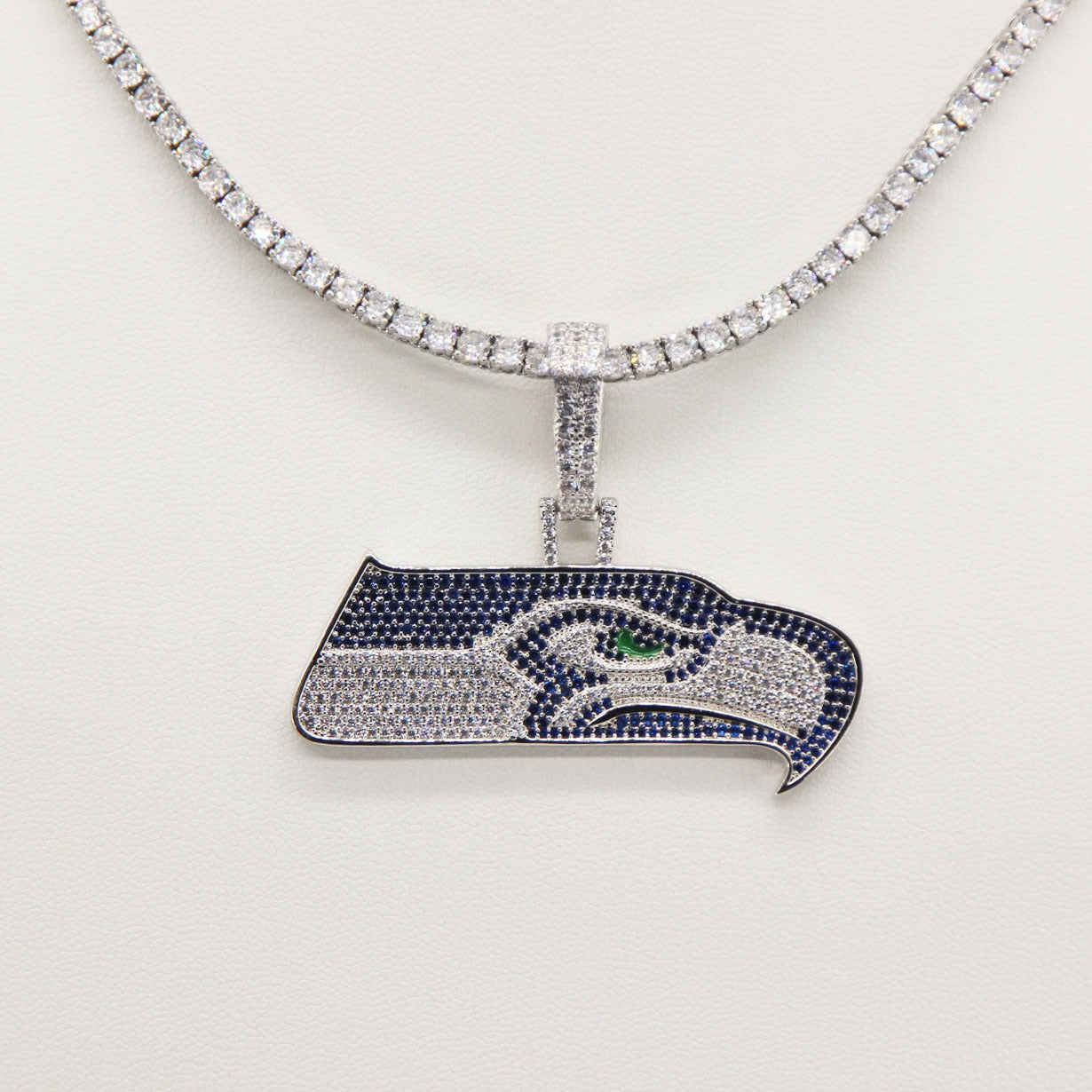 Seattle Seahawks Zircon Pendant Necklace - Game Day & Holiday Gift for Sports Fans - Front View