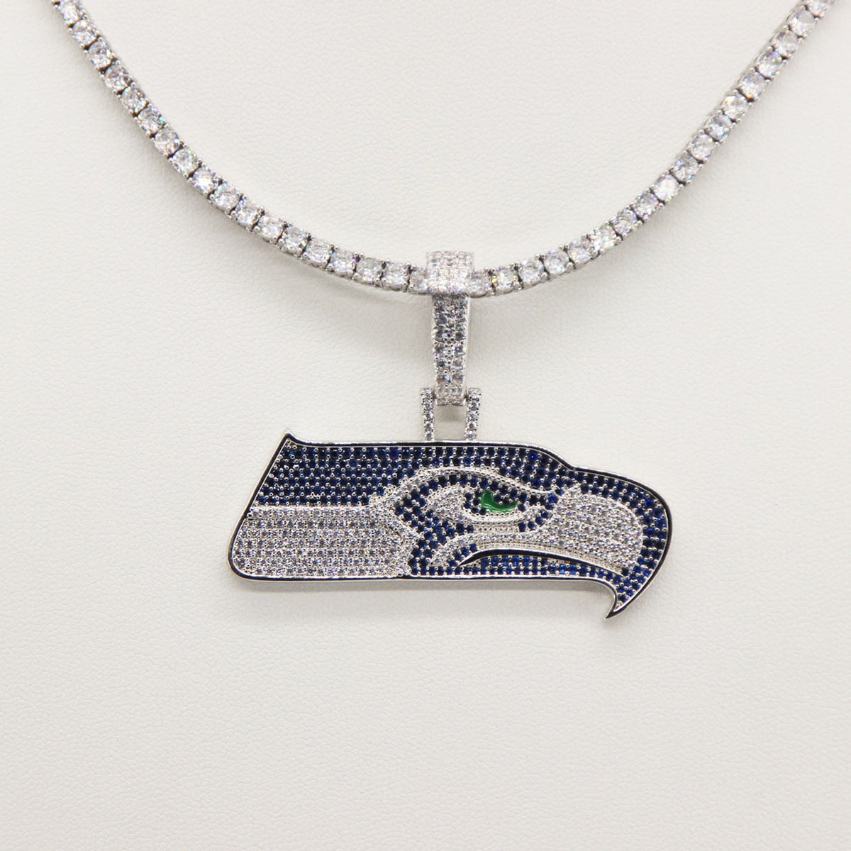 Seattle Seahawks Zircon Pendant Necklace - Game Day & Holiday Gift for Sports Fans - Front View