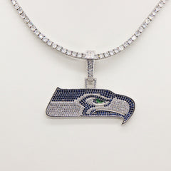 Seattle Seahawks Zircon Pendant Necklace - Game Day & Holiday Gift for Sports Fans - Front View