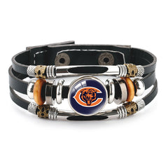 Leather Sports Team Logo Bracelet – Adjustable Fans Wristband Gift for Game Day & Holidays