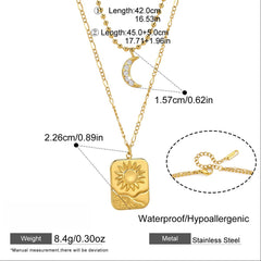 Sun & Moon Double Layer Pendant Necklace