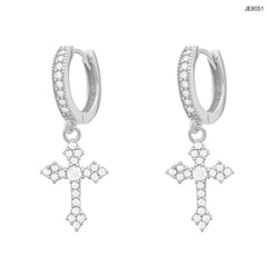 S925 Iced Out Moissanite Cross Earrings