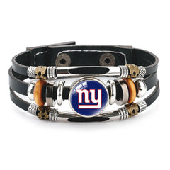 Leather Sports Team Logo Bracelet – Adjustable Fans Wristband Gift for Game Day & Holidays