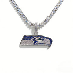 Seattle Seahawks Logo Pendant Necklace – with Heart Tennis Chain for Fans