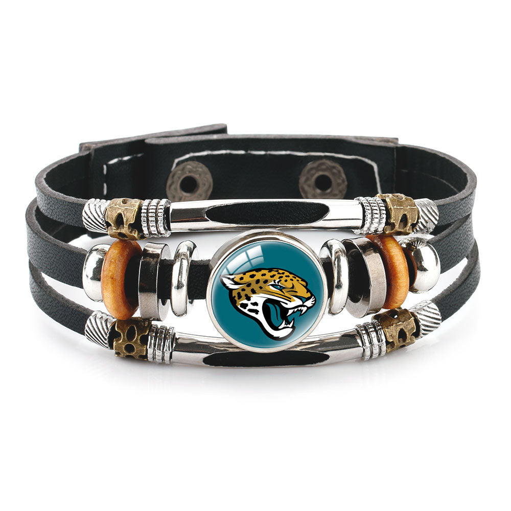 Leather Sports Team Logo Bracelet – Adjustable Fans Wristband Gift for Game Day & Holidays