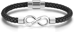 Personalized Leather Infinity Bracelet – Custom Engraved Braided Wristband Gift